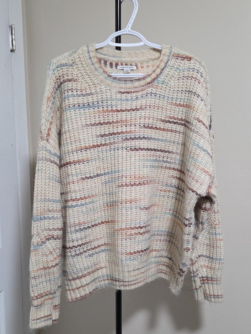 American Eagle Outfitters Cream Multicolor Speckled Crewneck Sweater
